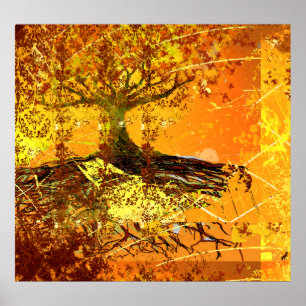 Arte Original - Poster de Árvore de Raízes Engraça