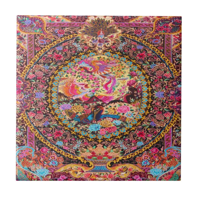 Arte Pavão Azul Pérsica Azul Cor-de-rosa Flor Pers (Frente)