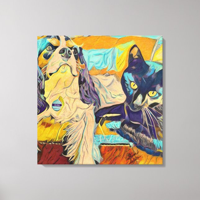 Arte Personalizada de Cão e Gato na Canvas (Frente)