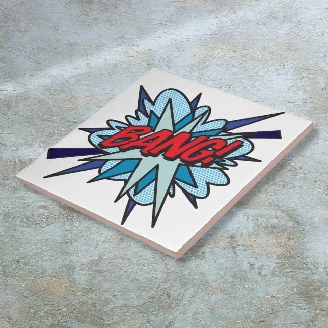 Arte Pop de Quadrinhos Retrô Divertida BANG (BANG Fun Retro Comic Book Pop Art Tile)