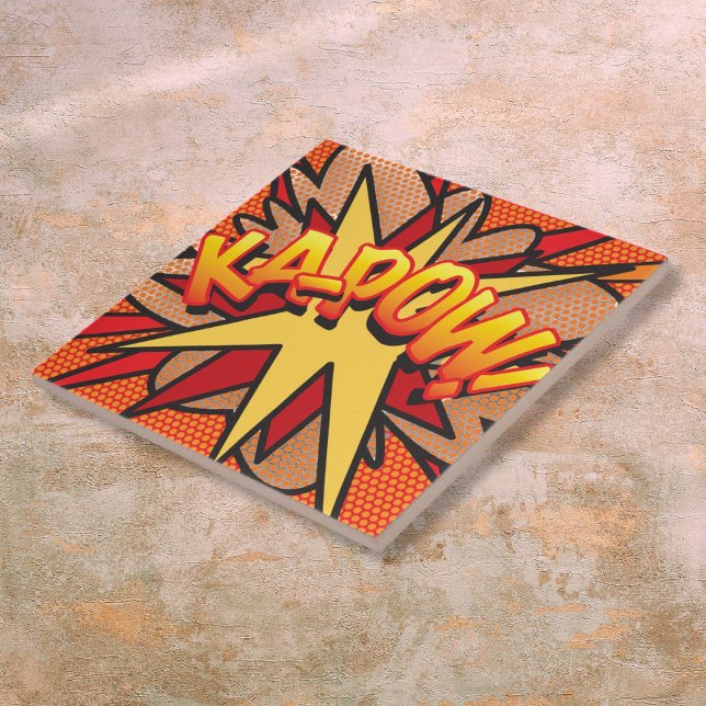 Arte Pop de Quadrinhos Retrô Divertido KA-POW (KA-POW Fun Retro Comic Book Pop Art Ceramic Tile)