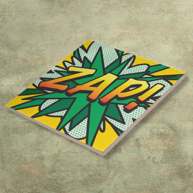 Arte Pop de Quadrinhos Retrô Divertido ZAP (ZAP Fun Retro Comic Book Pop Art Tile)