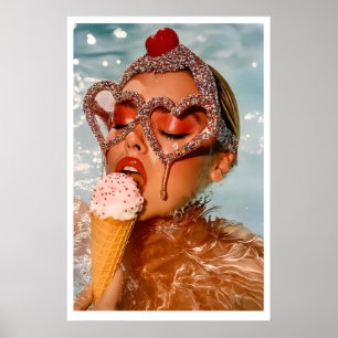 Arte Pop Impressão de Sorvete Mulher Glamurosa na 