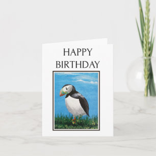 Arte popular acrílica, Puffin, Cartão de aniversár