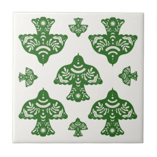 Arte popular de pássaros em verde natural elegante