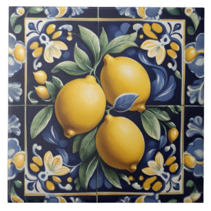 Arte Popular Italiano de Limão Azul-Marinho Escuro