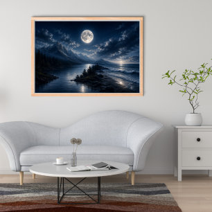 Arte Poster de Parede Lago da Montanha ao Luar - L