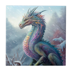 Arte Rainbow Dragon Na Fantasia Da Neve