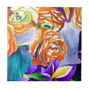 Arte Ranunculus e Iris watercolor