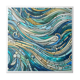 Arte Refinada Mosaico Teal Mar de Ondas