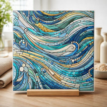 Arte Refinada Mosaico Teal Mar de Ondas