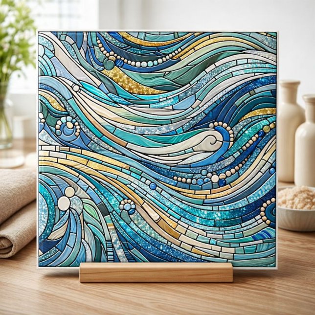 Arte Refinada Mosaico Teal Mar de Ondas (Criador carregado)