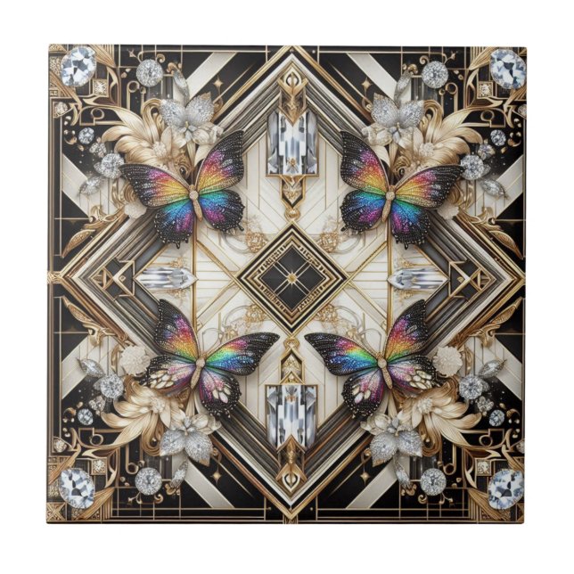 Arte Retro Art Déco Nouveau Arco-íris Borboleta (Frente)
