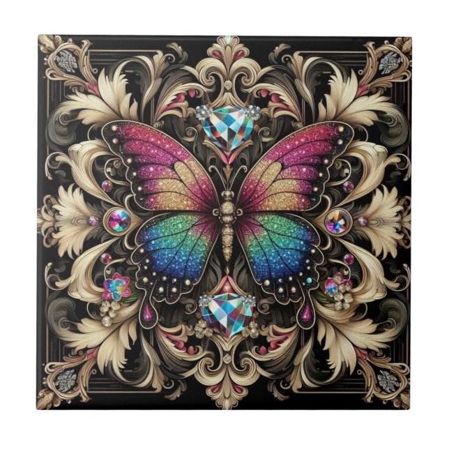 Arte Retro Art Déco Novo Arco-íris Borboleta (Frente)