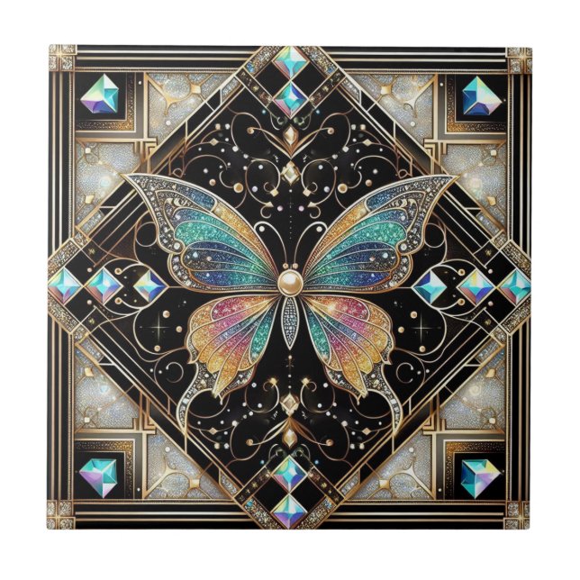 Arte Retro Art Déco Novo Arco-íris Borboleta (Frente)