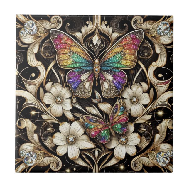 Arte Retro Art Déco Novo Arco-íris Borboleta (Frente)