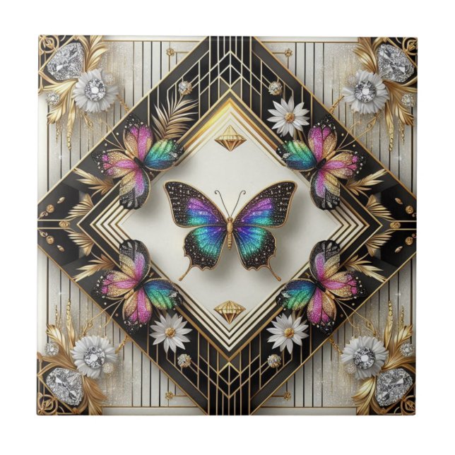 Arte Retro Art Déco Novo Arco-íris Borboleta (Frente)