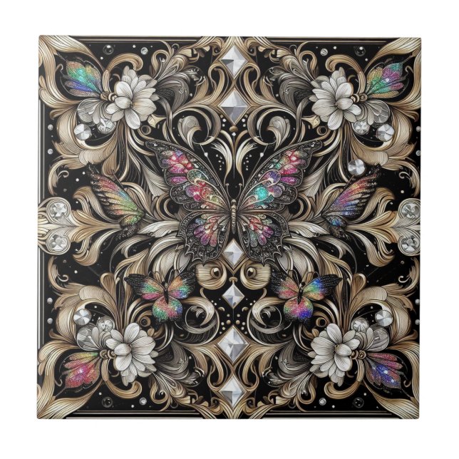 Arte Retro Art Déco Novo Arco-íris Borboleta (Frente)