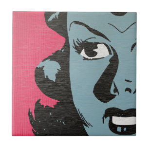 Arte Retro Pop - Azulejo Cerâmico de Mulher de Qua