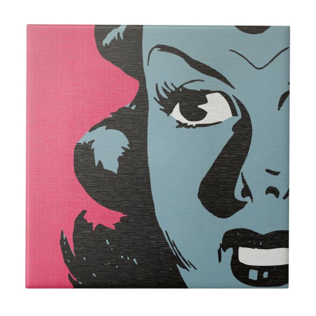 Arte Retro Pop - Azulejo Cerâmico de Mulher de Qua (Frente)