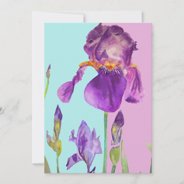 Arte Roxa Iris Aquarela Convite Aniversário (Frente)