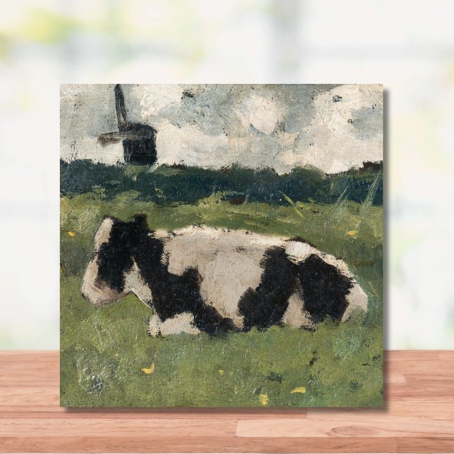 Arte russa negra + Vaca branca e Vintage (An elegant cow and windmill tile is a great touch for a modern farmhouse or country cottage.)