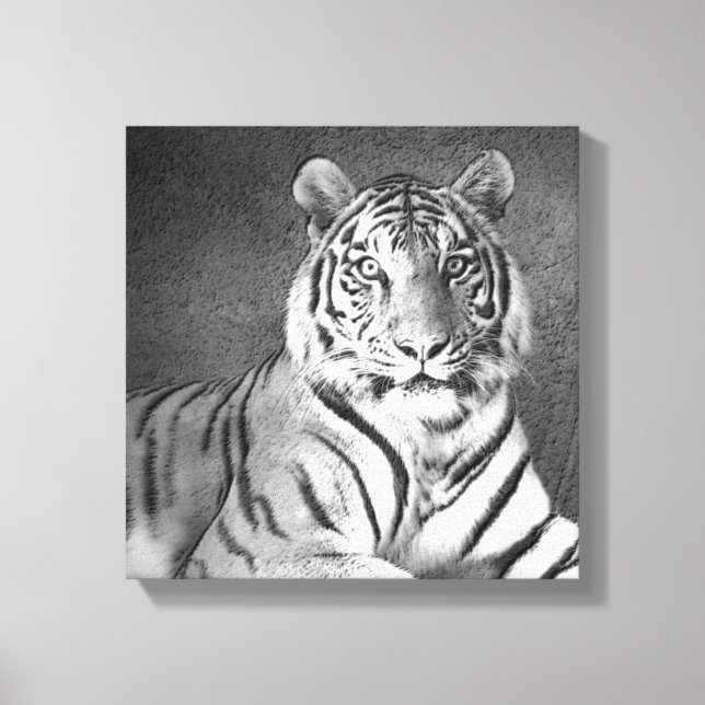 Arte Siberiana Tigre em Preto e Branco - Canvas (Frente)