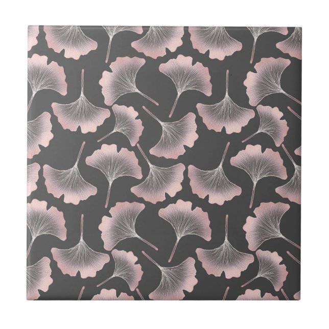 Arte Sofisticada de Ginkgo em Linha Rosa sobre Tel (Frente)