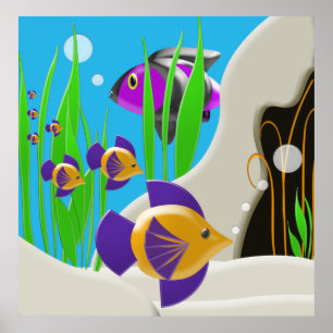 Arte subaquática colorida da parede do poster dos