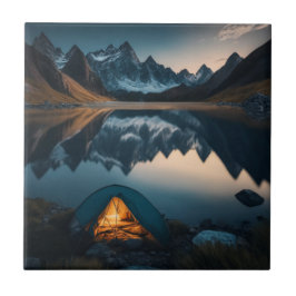 Arte Temática de Acampamento com Tenda, Montanhas