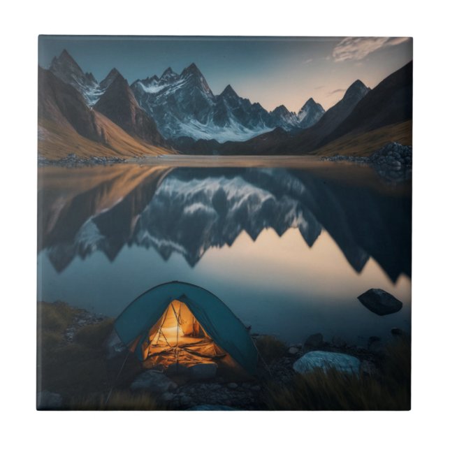 Arte Temática de Acampamento com Tenda, Montanhas  (Frente)