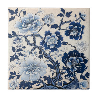 Arte Tradicional Chinesa de Flores com Tinta Azul