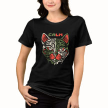 Arte Tribal do Gato Calmo – Rosto de Gato Zen Verm