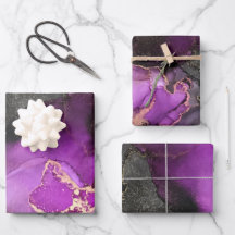 Arte Única Rosa Roxo Preto Dourado Abstrato