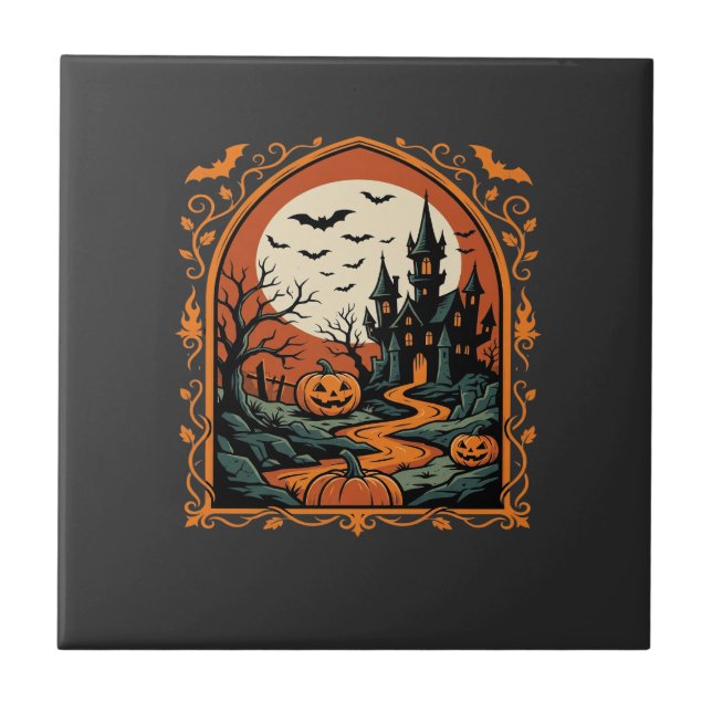 Arte Vetorial de Lua de Abóbora do Castelo Assombr (Frente)