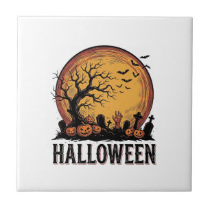 Arte Vintage de Morcego Lua Cemitério de Halloween