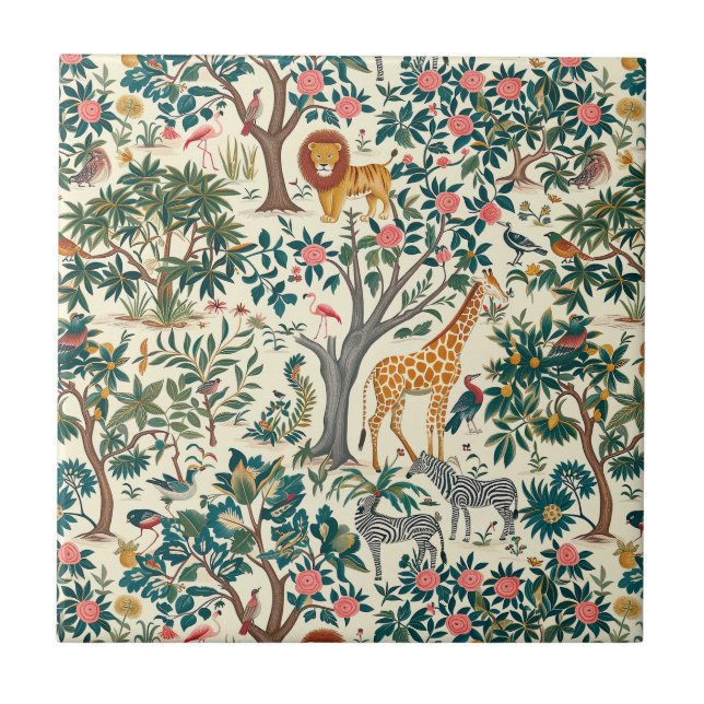 Arte vítrea, zebras girafas, flamingo, pássaros, l (Frente)
