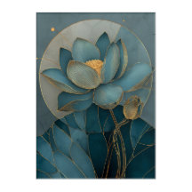 Arte Zen Geométrica de Linha Flor de Lótus Dourada