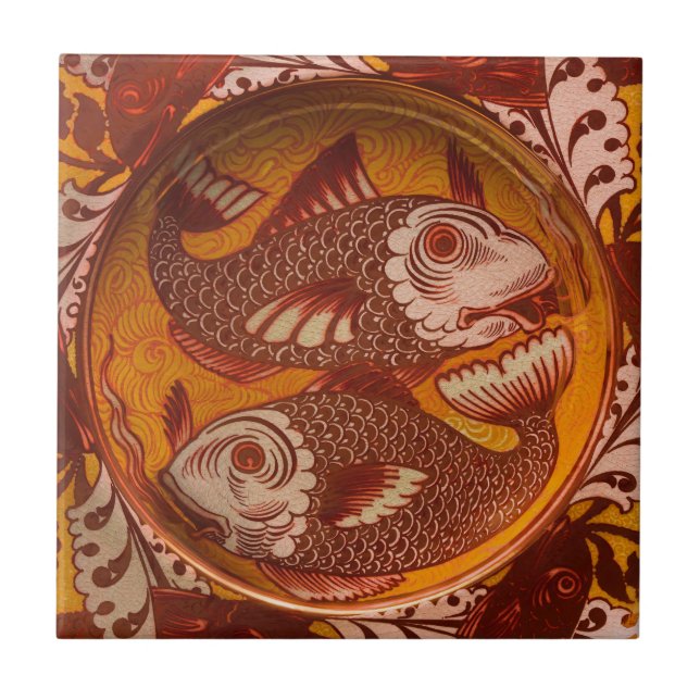 Artes e Ofícios Estilo William Morris Peixe Vermel (Frente)