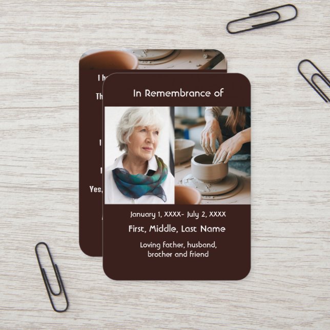 Artesanato de Potter de Cartão de Bolso Memorial (Frente/Verso In Situ)