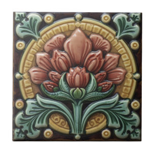Artesanato Floral em Majólica Art Nouveau Antiga