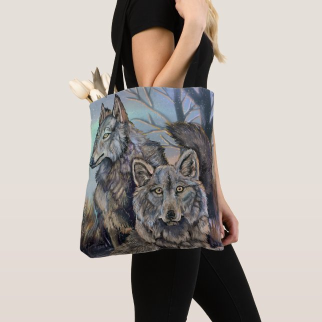 Artic Wolves Wintery Tote Bag (Close Up)