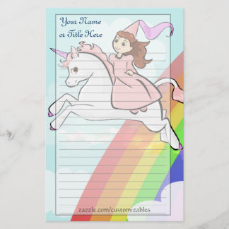 Artigos de papelaria da princesa e do unicórnio