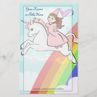 Artigos de papelaria da princesa e do unicórnio