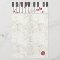 Artigos de papelaria manchados de sangue do piano