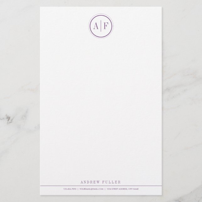 Artigos de papelaria Monogrammed da ameixa (Frente)