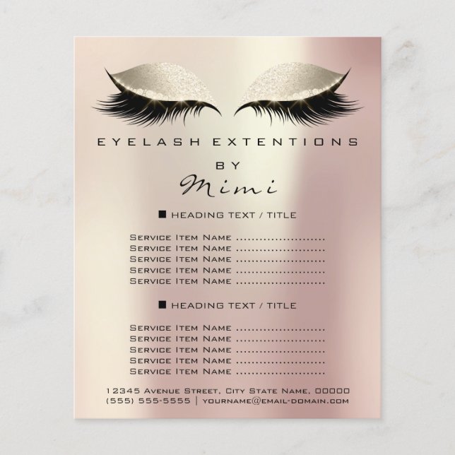 Artista Bela Makeup Salon Lashes Flyer Rosa Ivory (Frente)