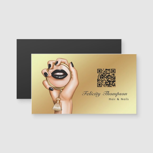Artista de Maquiagem Preto e Dourado Código QR (Frente/Verso)