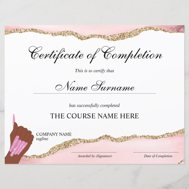 Artista de unhas do curso de Prêmio do certificado (Frente)