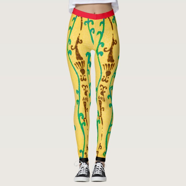 ARTISTA JAPONÊS KORIN IMPRIMIU LEGGINGS AMARELO (Frente)